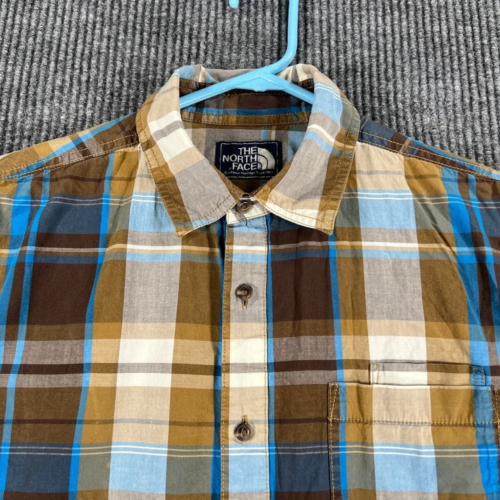 The North Face Shirt Mens Medium Brown Plaid Long Sleeve Button Up‎ Outdoor Camp
